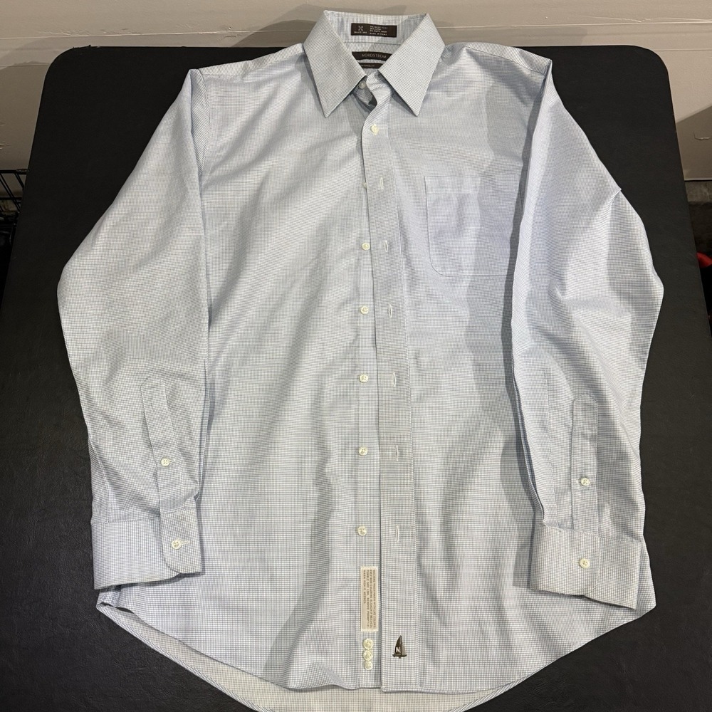 Nordstrom Traditional Fit Dress Shirt 15.5 / 35 Blue‎ White Check Wrinkle Free